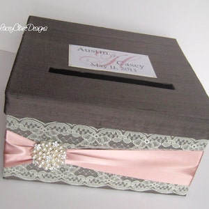 Wedding Card Box Custom Envelope Card Holder Lace Blush Handmade Silk Card Box image 5