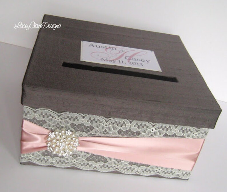 Wedding Card Box Custom Envelope Card Holder Lace Blush Handmade Silk Card Box image 5