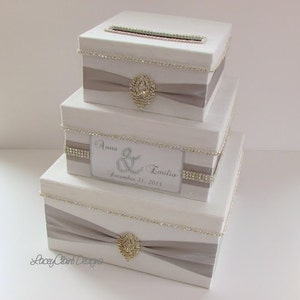 White Wedding Card Box, Box for Wedding Cards, Bling Card Box, Wedding Card Holder, Modern Card Box, Wedding Gift Box, Custom Made image 3