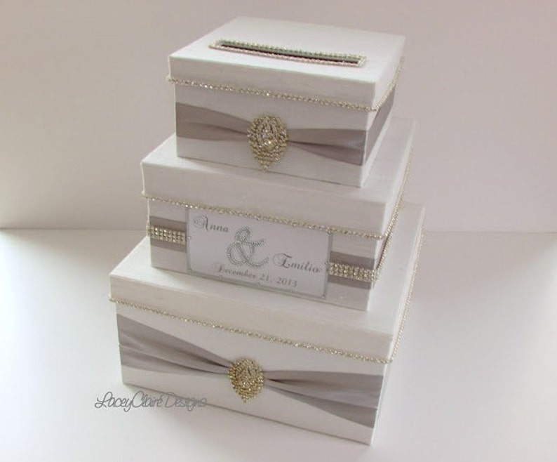 White Wedding Card Box, Box for Wedding Cards, Bling Card Box, Wedding Card Holder, Modern Card Box, Wedding Gift Box, Custom Made image 3