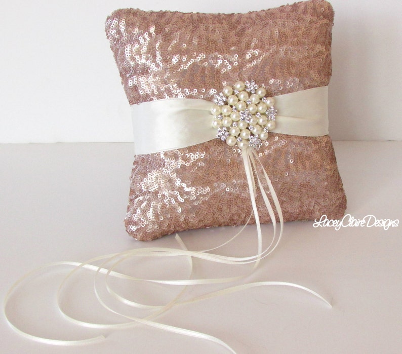 Wedding Pillow Gold Sequins Wedding Decor Champagne Sequin Wedding Ring Pillow Custom Sequin Ring Bearer Pillow Ring Cushion