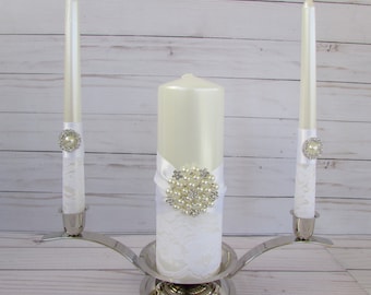 Wedding Unity Candles Set, Unity Ceremony Candles, White Wedding Candles, Bling Unity Candles, Lace Candles, Unity Ceremony, Custom