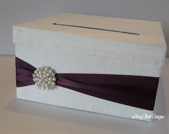 Wedding Card Box, White and Purple Money Holder, Gift Card Boxes, Reception Card Box, Card Box for Wedding, Wedding Card Holder, Custom