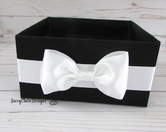 Boîte pour salle de bain pour mariage, Panier de salle de bain pour hommes, Décoration de cravate noire, Récipient pour programmes, Support pour articles de toilette, Boîte pour programme de noeuds papillon, Personnalisé