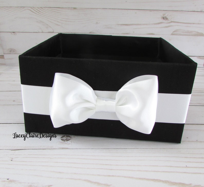 Wedding Bathroom Box, Men's Bathroom Basket, Black Tie Decor, Container for Programs, Toiletries Holder, Bow Tie Program Box, Custom image 1