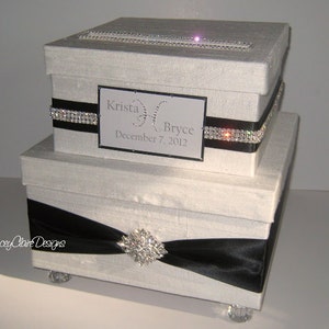 Hochzeitskartenbox, Schwarz-Weiß-Hochzeitsbox, Bling-Kartenbox, Spardose, Box zum Aufbewahren von Karten, Briefumschlagbox, Hochzeitsgeschenkbox, Maßanfertigung