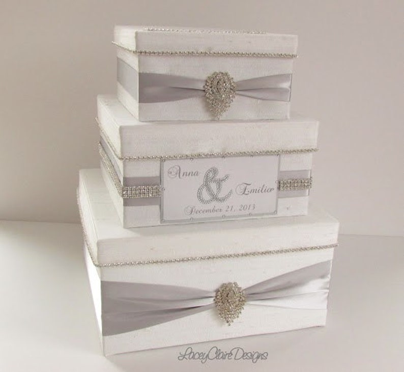 White Wedding Card Box, Box for Wedding Cards, Bling Card Box, Wedding Card Holder, Modern Card Box, Wedding Gift Box, Custom Made image 4