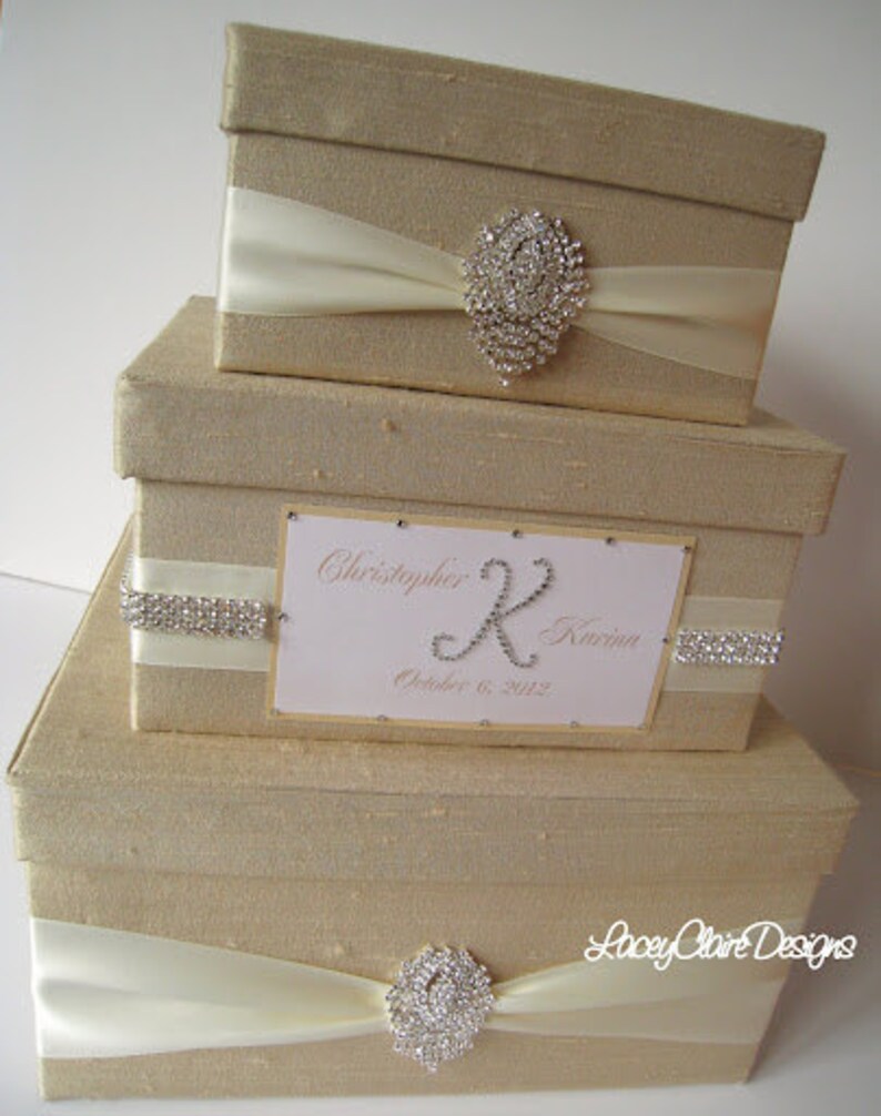 Rhinestone Card Box, Box for Cards, Card Holder, Wedding Card Box, Champagne Card Box, Unique Wedding Gift Box, Gift Table Custom image 5