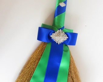Wedding Jumping Broom, Wedding Broom, African Jump Broom, Royal Blue and Kelly Green, Jumping the Broom, Custom Made