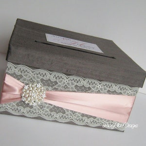 Wedding Card Box Custom Envelope Card Holder Lace Blush Handmade Silk Card Box image 2