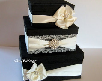 Card Box for Wedding, Black and Ivory Card Box, Card Holder Wedding, Money Box, Gift Card Box Holder, Wedding Decoration Box, Custom