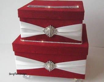 Hochzeitskartenbox, Briefumschlagbox, Empfangskartenhalter, rot und weiß, maßgefertigt