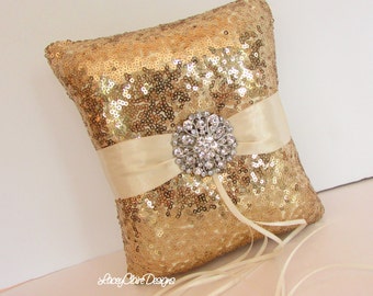 Sequin Ring Bearer Pillow, Gold Sequins, Wedding Ring Pillow, Gold Glitz Wedding Pillow, Sequin Pillow - Custom Made in your sequin colors