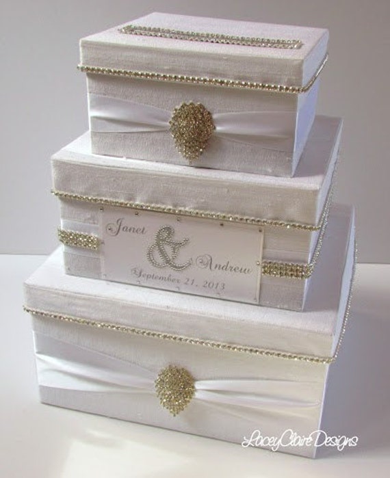 Wedding Card Box / White Card Box / Rhinestone Money Holder / 