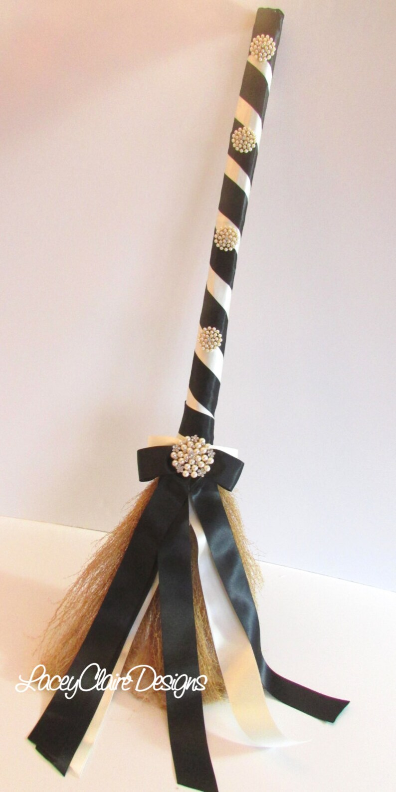 Wedding Jumping Broom, Wedding Broom, African American Jump Broom, Black and Ivory, Custom Made image 3