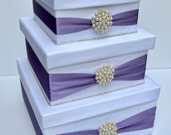 Lilac Wedding Card Box, Bling Card Box, Bridal Card Box, Lace Card Box, Money Holder, Wedding Gift Box, Card Holder, Box for Cards Custom