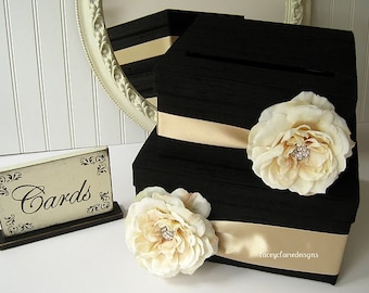 Caja de la ranura de la tarjeta de la boda - Caja de la tarjeta ? Titular de la tarjeta de boda ? Caja de la tarjeta de la boda con la ranura de la tarjeta de la boda Decoración de la boda ( Wedding Decor) Negro y Oro ? Caja para tarjetas ? Personalizado
