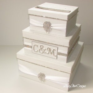 Wedding Card Box, Box for Cards, Bling Card Box, Rhinestone Money Holder, White Wedding Gift Box. Envelope Box, Custom Made image 2