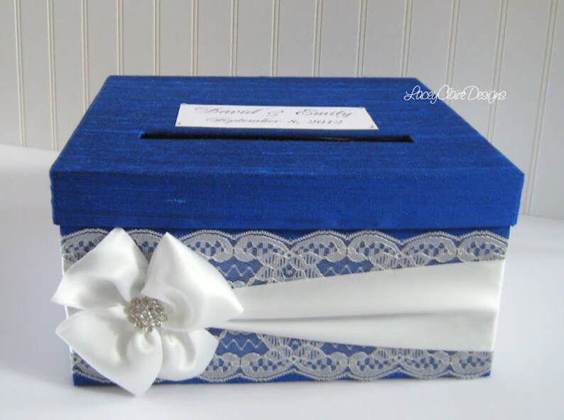 Royal Blue Card Box / Wedding Card Holder / Card Box with Slot / Locked Card Box / Reception Box / Gift Table Card Box / Wedding Box /Custom image 5