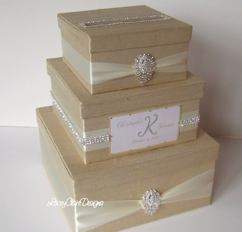 Rhinestone Card Box, Box for Cards, Card Holder, Wedding Card Box, Champagne Card Box, Unique Wedding Gift Box, Gift Table Custom image 1