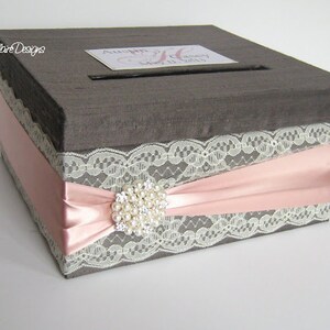 Wedding Card Box Custom Envelope Card Holder Lace Blush Handmade Silk Card Box image 4