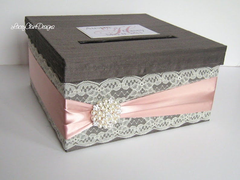 Wedding Card Box Custom Envelope Card Holder Lace Blush Handmade Silk Card Box image 4
