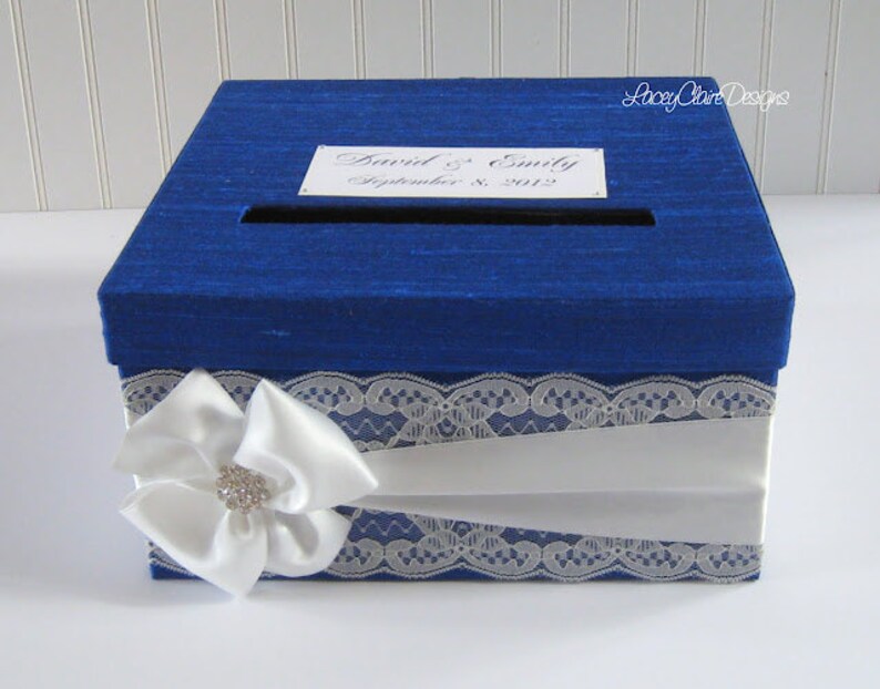Royal Blue Card Box / Wedding Card Holder / Card Box with Slot / Locked Card Box / Reception Box / Gift Table Card Box / Wedding Box /Custom image 3