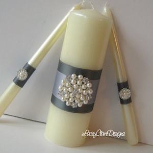 Unity Candles, Wedding Candles, Gray and Pewter, Wedding Unity Ceremony, Traditional Unity Candles Set, Custom Made