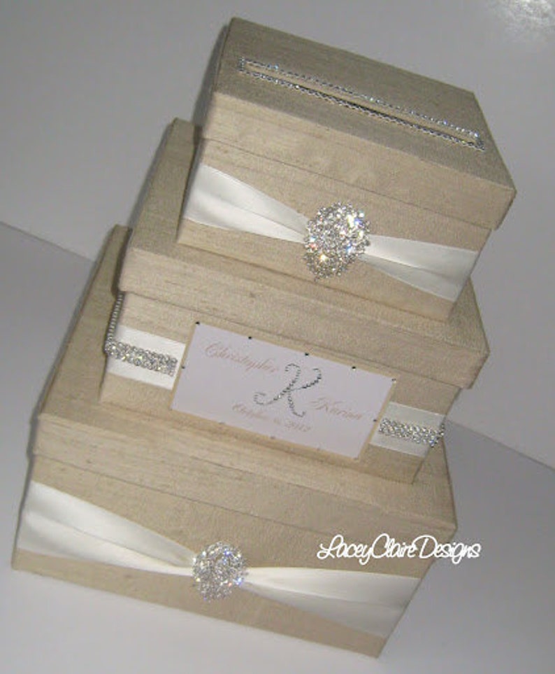 Rhinestone Card Box, Box for Cards, Card Holder, Wedding Card Box, Champagne Card Box, Unique Wedding Gift Box, Gift Table Custom image 2