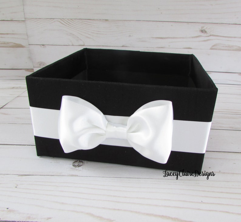 Wedding Bathroom Box, Men's Bathroom Basket, Black Tie Decor, Container for Programs, Toiletries Holder, Bow Tie Program Box, Custom image 5