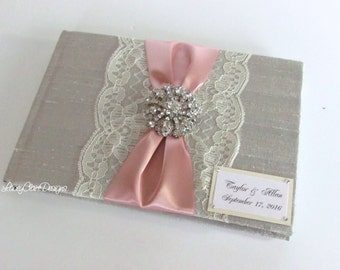 Wedding Guest Book and Pen Set, Lace Guest Book - Custom Made