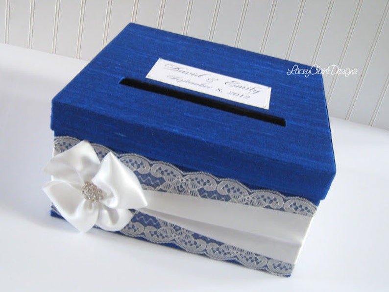 Royal Blue Card Box / Wedding Card Holder / Card Box with Slot / Locked Card Box / Reception Box / Gift Table Card Box / Wedding Box /Custom image 4
