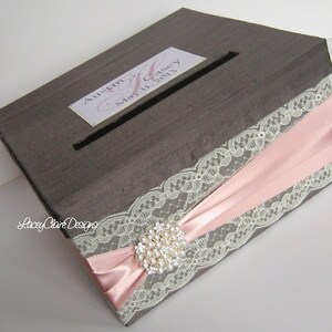 Wedding Card Box Custom Envelope Card Holder Lace Blush Handmade Silk Card Box image 3