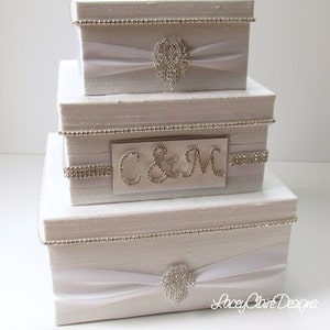 Wedding Card Box, Box for Cards, Bling Card Box, Rhinestone Money Holder, White Wedding Gift Box. Envelope Box, Custom Made image 4