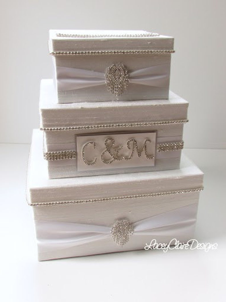 Wedding Card Box, Box for Cards, Bling Card Box, Rhinestone Money Holder, White Wedding Gift Box. Envelope Box, Custom Made image 4