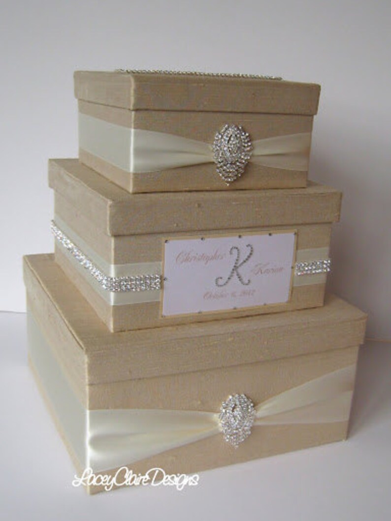 Rhinestone Card Box, Box for Cards, Card Holder, Wedding Card Box, Champagne Card Box, Unique Wedding Gift Box, Gift Table Custom image 4