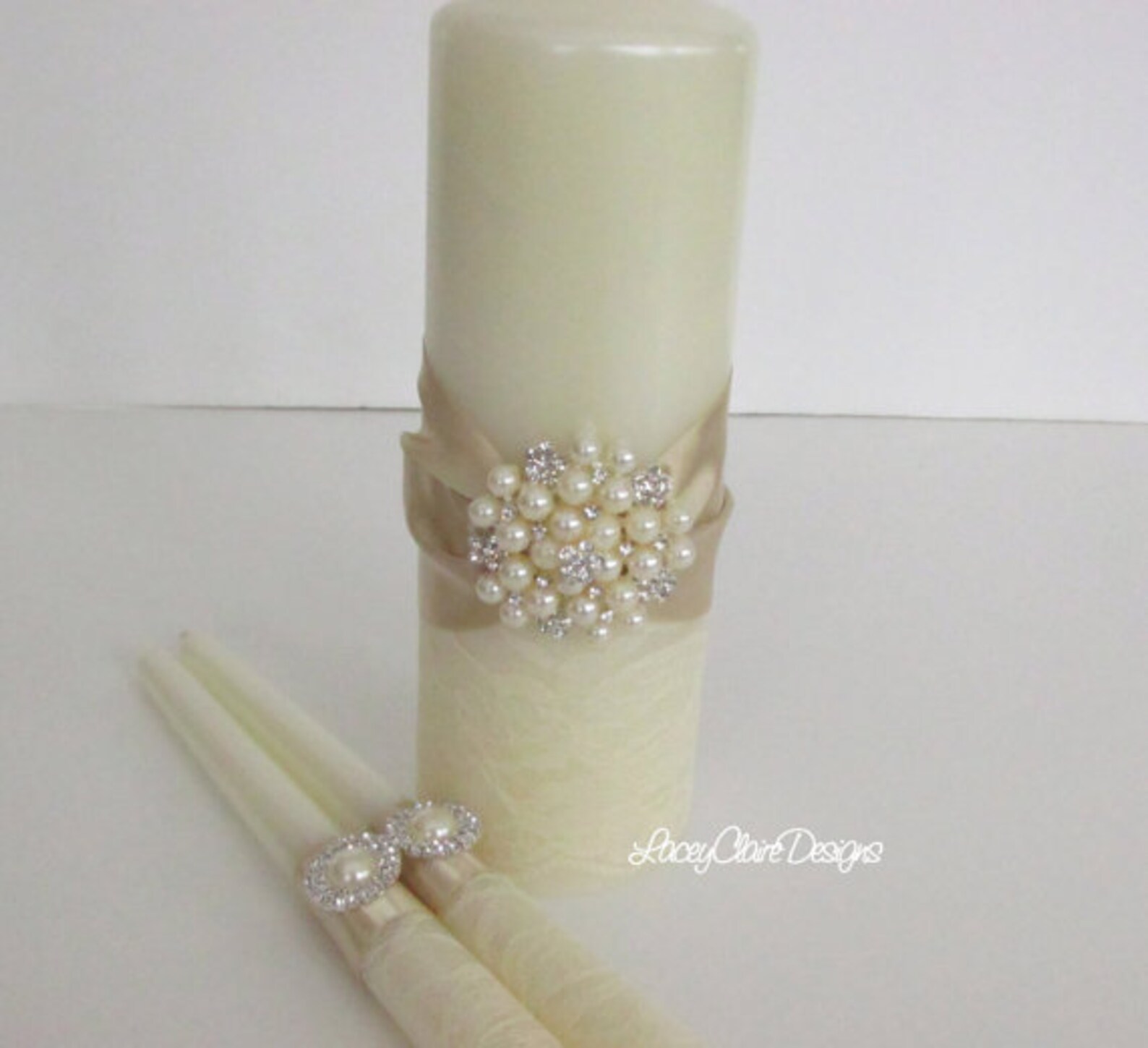 Gold Wedding Unity Candles Set Lace Wedding Candles Etsy