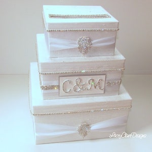 Wedding Card Box, Box for Cards, Bling Card Box, Rhinestone Money Holder, White Wedding Gift Box. Envelope Box, Custom Made image 1