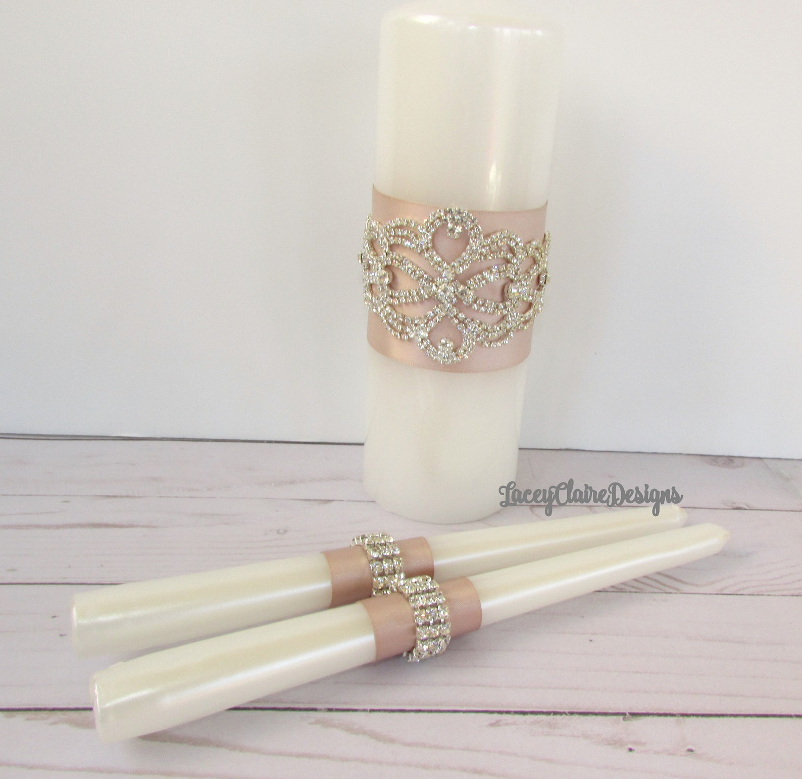 Wedding Unity Candle Rose Gold Wedding Candles Bling Etsy