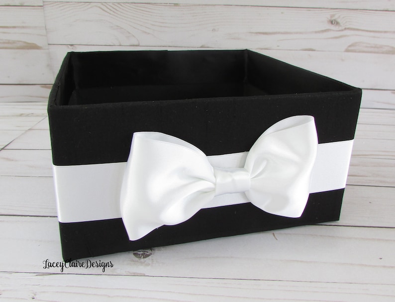 Wedding Bathroom Box, Men's Bathroom Basket, Black Tie Decor, Container for Programs, Toiletries Holder, Bow Tie Program Box, Custom image 2