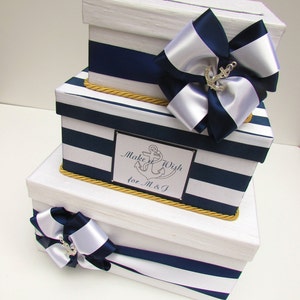 Nautische Wedding Card Box, Beach Wedding Card Box, Beach Wedding Box voor kaarten, Navy Card Box, Kaarthouder, Wishing Well Box, Custom