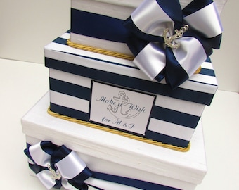 Nautical Wedding Card Box, Beach Wedding Card Box, Beach Wedding Box for Cards, Navy Card Box, Card Holder, Wishing Well Box, Custom