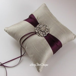 Custom Flower Girl Basket and Wedding Ring Pillow, Silver and Purple Wedding Pillow, Silver Flower Girl Basket, Personalized Wedding, Custom image 2