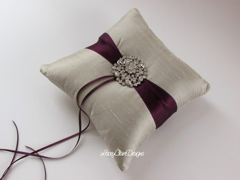 Custom Flower Girl Basket and Wedding Ring Pillow, Silver and Purple Wedding Pillow, Silver Flower Girl Basket, Personalized Wedding, Custom image 2