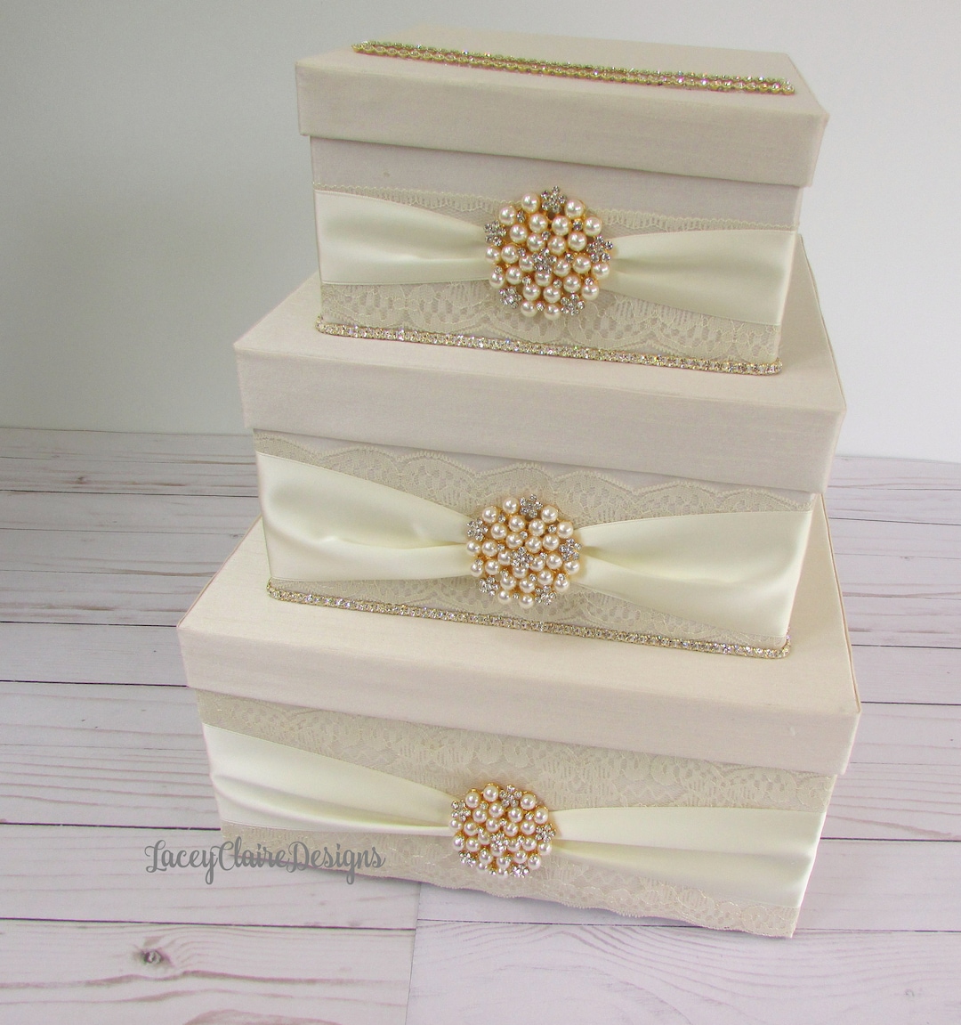 Wedding Box, Bling Card Box, Ivory and Gold Card Box, Lace Card Box ...