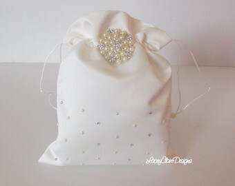 Wedding Dollar Dance Bag, White Bridal Money Bag, Wedding Purse, Bridal Money Purse, First Communion Bag, Custom Made