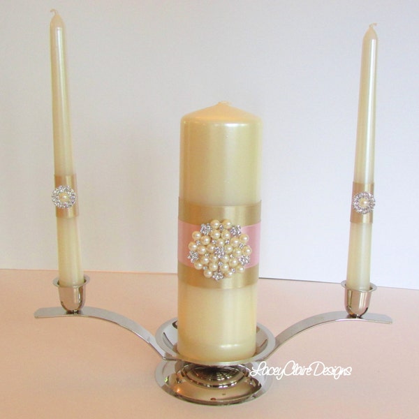 Unity Candles, Wedding Ceremony Candles, Pink and Gold Candles, Unity Candle Set, Unity Ceremony, Pearl Candle Set, Custom