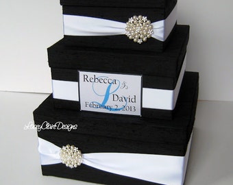 Wedding Gift Box, Card Box, Wedding Money Holder, Black and White Card Box, Box for Wedding Cards, Card Box with Lid, Wedding Box, Custom