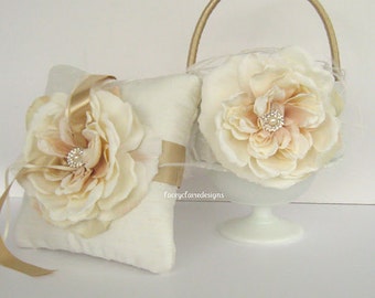 Flower Girl Basket and Wedding Ring Pillow Set - Custom Made