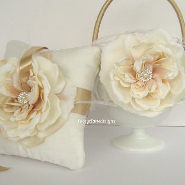 Flower Girl Basket and Wedding Ring Pillow Set - Custom Made